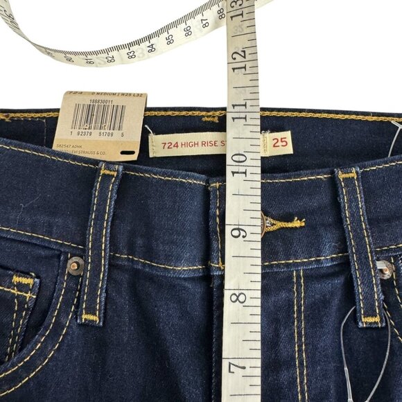 Levi's 724 NEW High Rise Straight Dark Wash Jean W25 L32 Casual Stretch - Picture 13 of 14